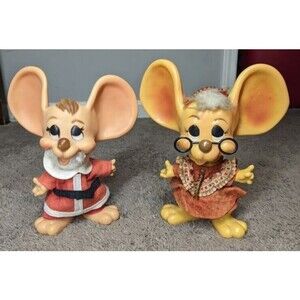 Vintage 1970 Huron Royal Industries Big Eared Mice Banks~Santa & Mrs. Claus